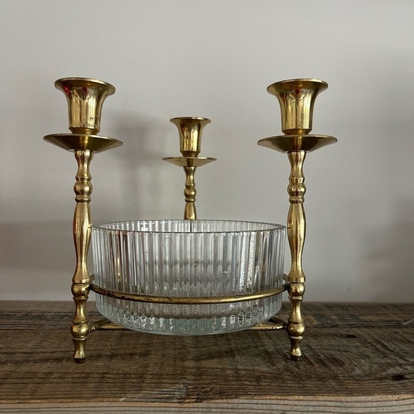 VTG brass triple candle holder 3 candle holders with insert - Picture 1 of 8